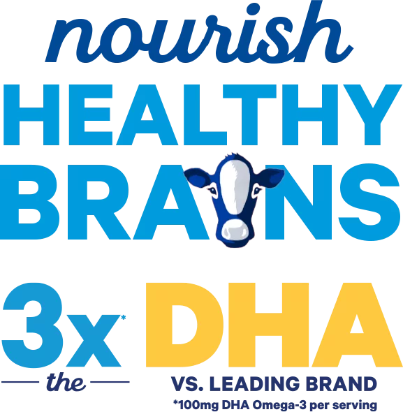 Nourish healthy brains. Three times the DHA vs leading brand (100mg DHA Omega-3 serving)