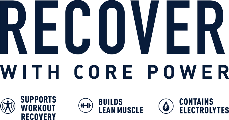 Recover with Core Power. Supports workout recovery. Builds lean muscle. Contains electrolytes.