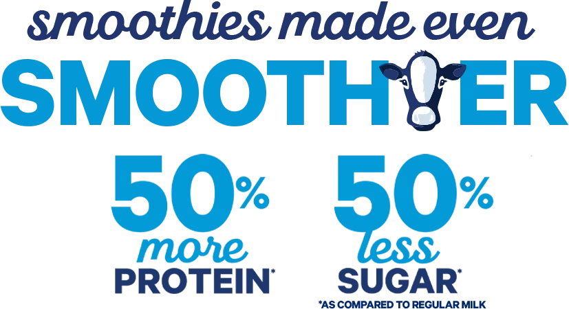 Smoothies made even smoother. 50% more protein. 50% less sugar (as compared to regular milk)